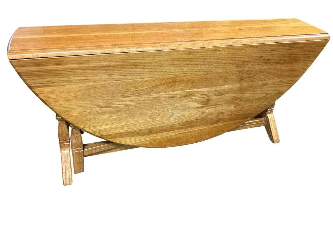 A. Brandt Ranch Oak Drop Leaf 60" Round Dining Table Convertible to Console - Vintage Mid 20th Century - Image 8