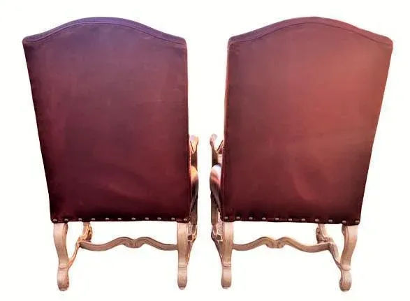 Bernhardt Large Hacienda Chairs in Otomi Hand Embroidery and Leather - a Pair - Early 21st Century - Image 8
