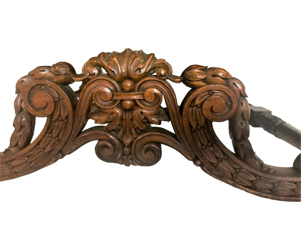 Antique Hacienda Chair With New Leather and Tapestry Upholstery - Image 8