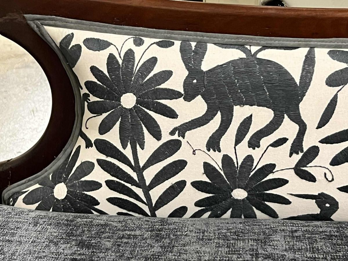 ‘Empress Carlota’ Mahogany Empire Chaise - Circa 1860s - Reupholstered With New Otomi Hand Embroidery and Leather - Image 8