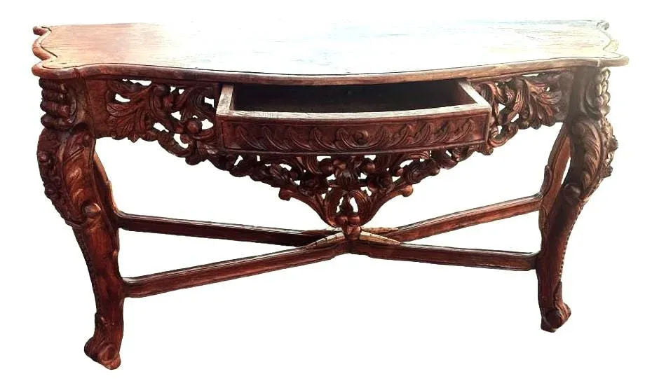 Antique Ornately Carved Anglo Indian Rosewood 60” Console Table - Image 8