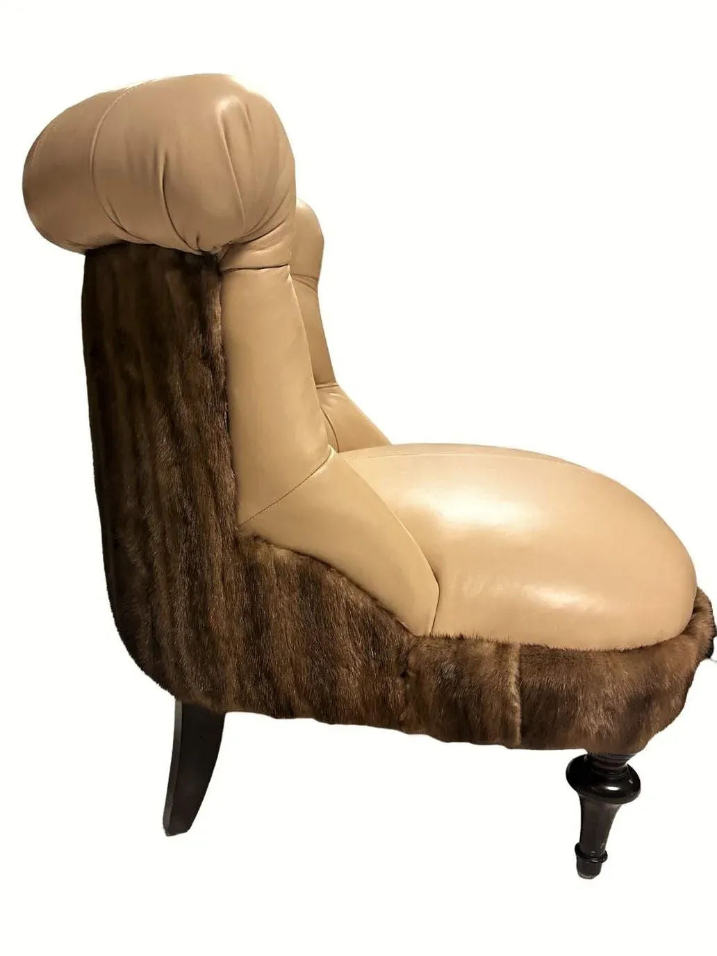 Mink Fur and Calfskin Upholstered Boudoir Chair - Image 8