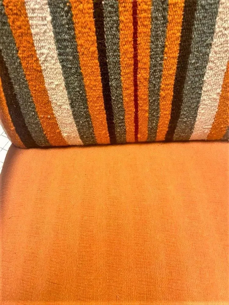 Pumpkin Colored Carved Antique Hacienda Chair Reupholstered With Hand Loomed Oaxaca Tapestry and Manta Cloth - Image 8