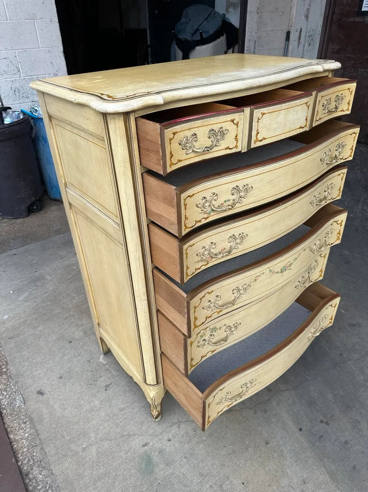 National of Mount Airy Louis XV Painted Cherry Wood Tall Chest of Drawers - Vintage Mid 20th Century - Image 8