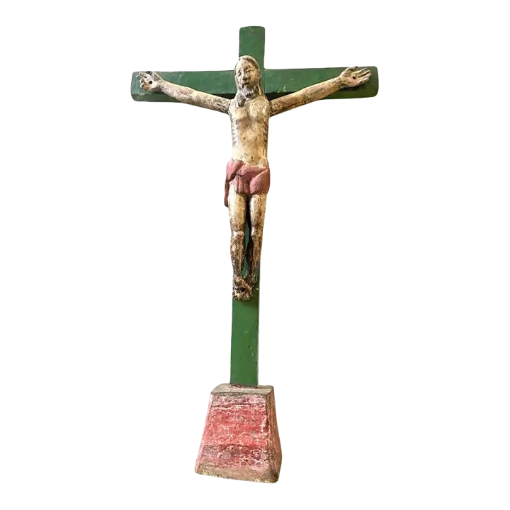 Mid 18th Century Antique Spanish Colonial Wood and Gesso Crucifix - Image 8