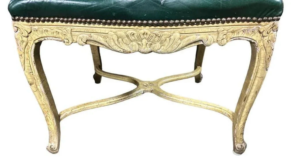 Vintage French Louis XV Fauteuils With Leather Upholstery and Distressed Finish - Late 20th Century - Image 8