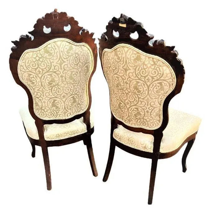 Antique Austro-Hungarian Heavily Carved Walnut Side Chairs - a Pair - 19th Century - Image 8