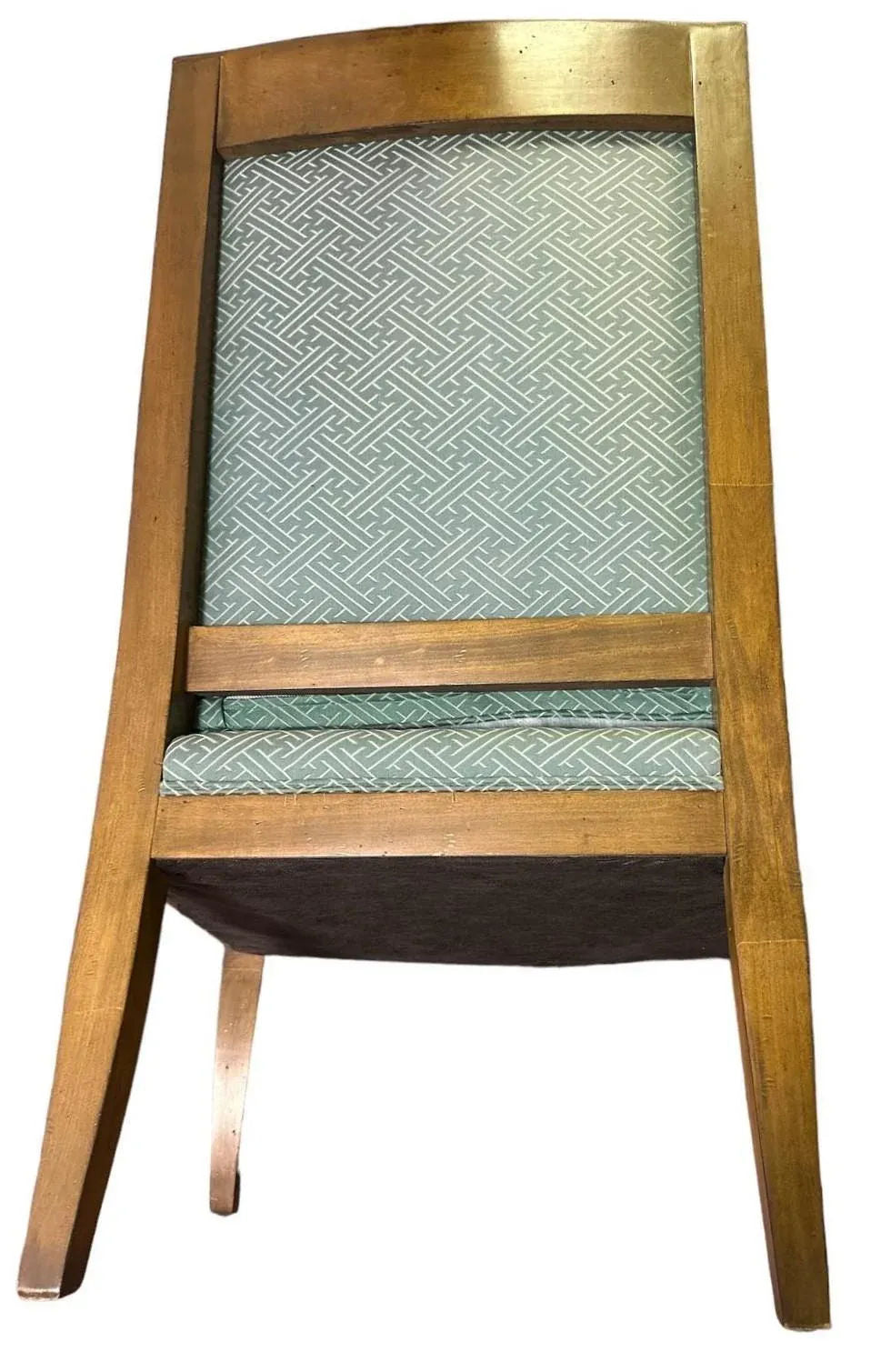 Baker Furniture Empire Style Carved Walnut Chair With Celadon Greek Key and Velvet Upholstery - Circa 1940s - Image 9