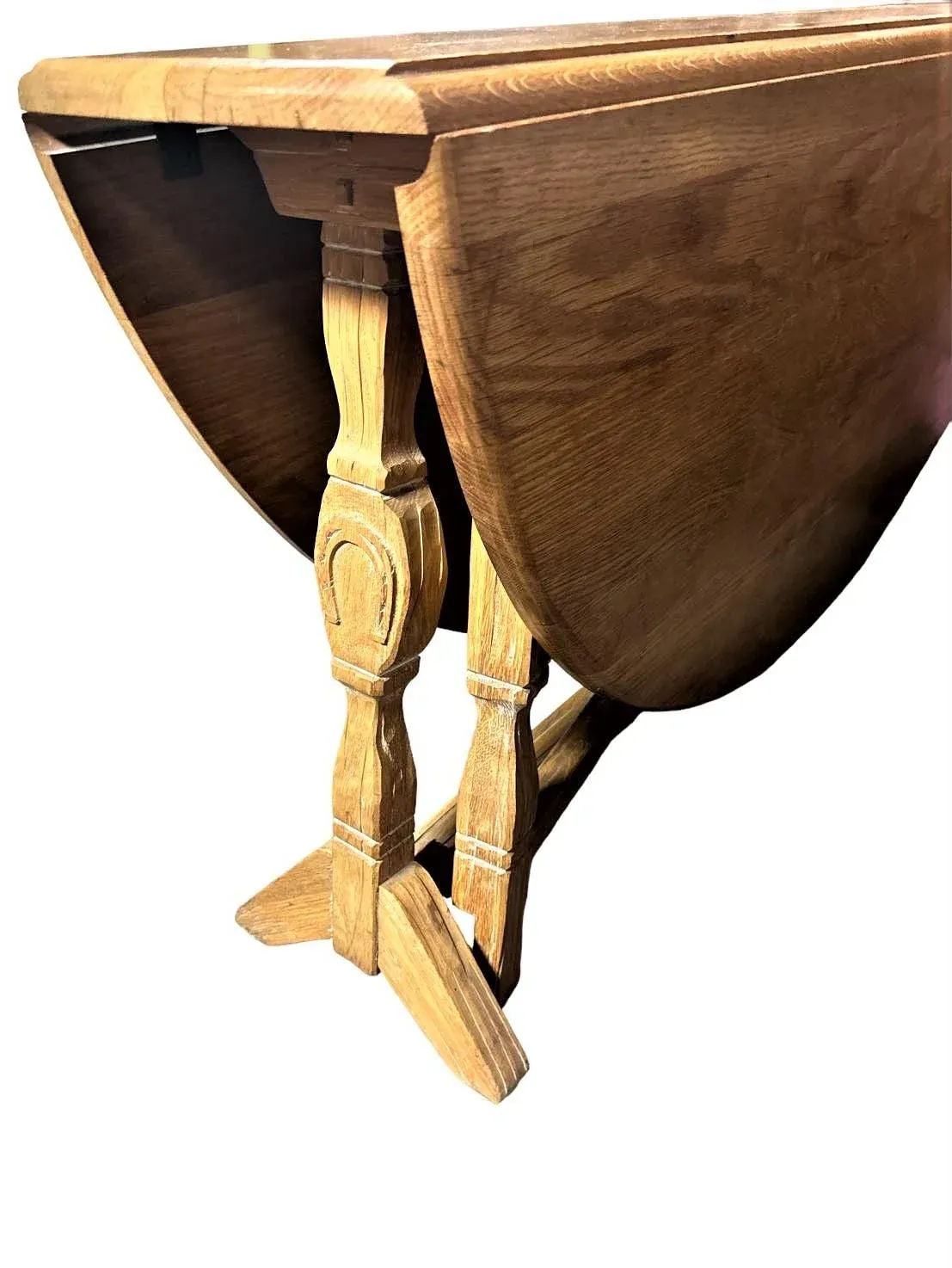 A. Brandt Ranch Oak Drop Leaf 60" Round Dining Table Convertible to Console - Vintage Mid 20th Century - Image 9