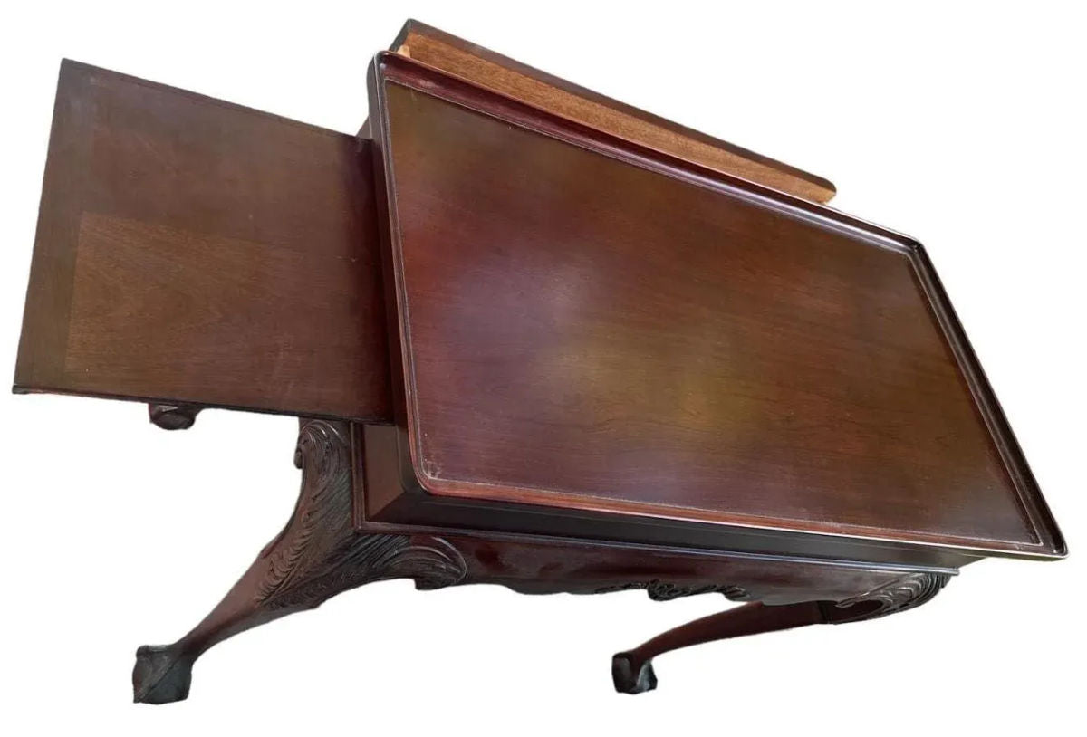 Solid Mahogany Georgian Style Console Server With Pullout Trays - Vintage 1990s - Image 9