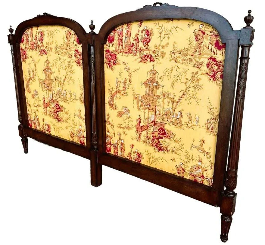New Schumacher ‘Chinois’ Fabric on Antique Louis XVI King Size Mahogany Headboard - Image 9