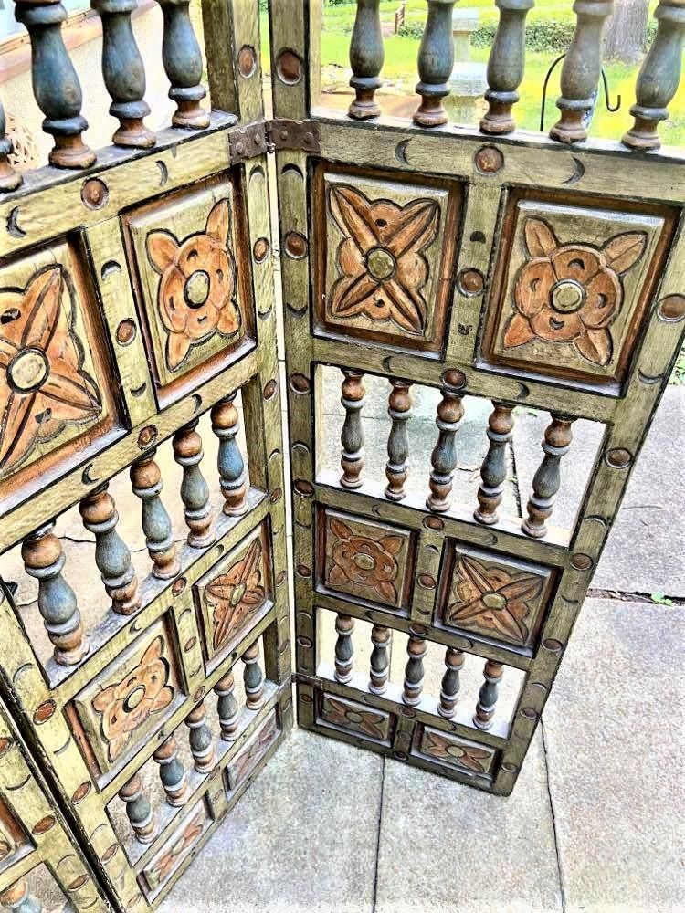 Extraordinary Antique Painted 18th Century Spanish Colonial Room Divider From Mexico - Image 9