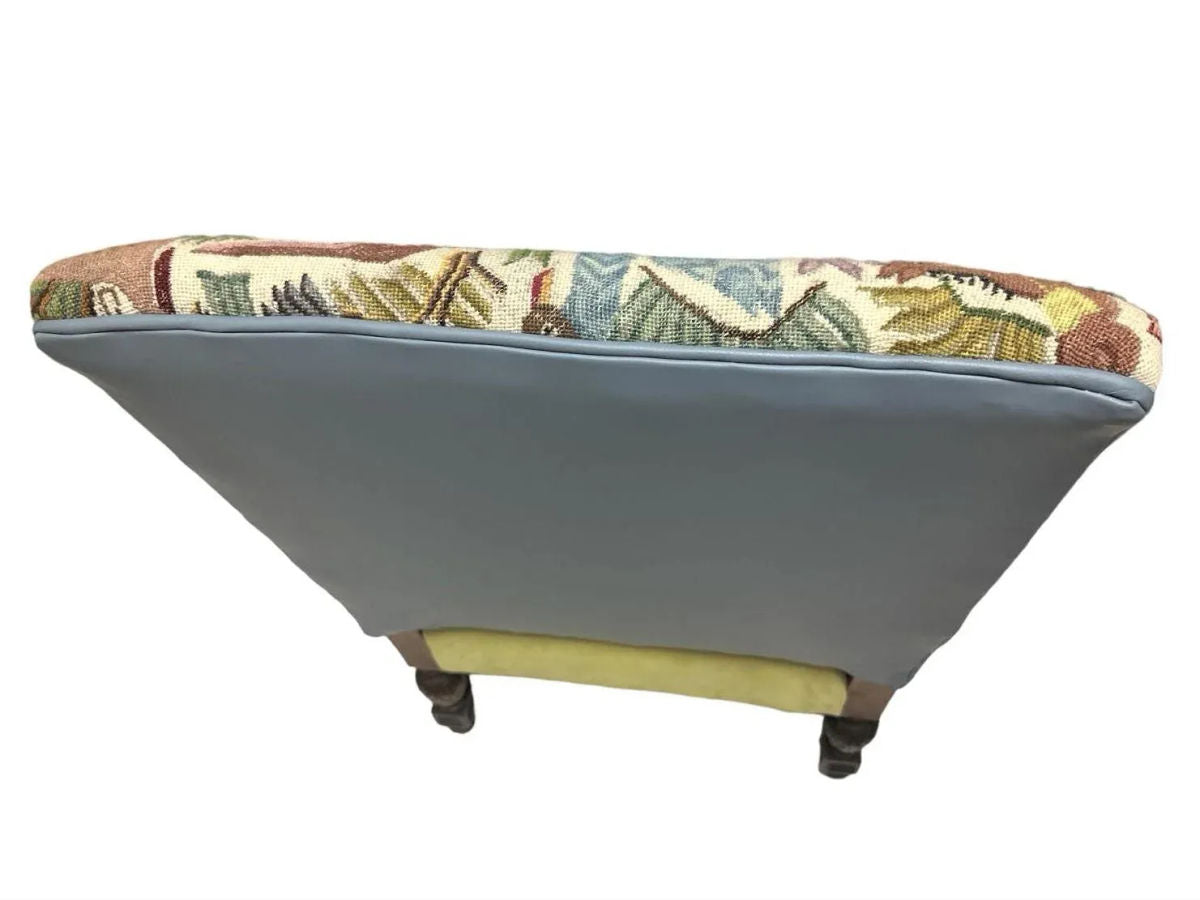 Antique Hacienda Chair With New Leather and Tapestry Upholstery - Image 9