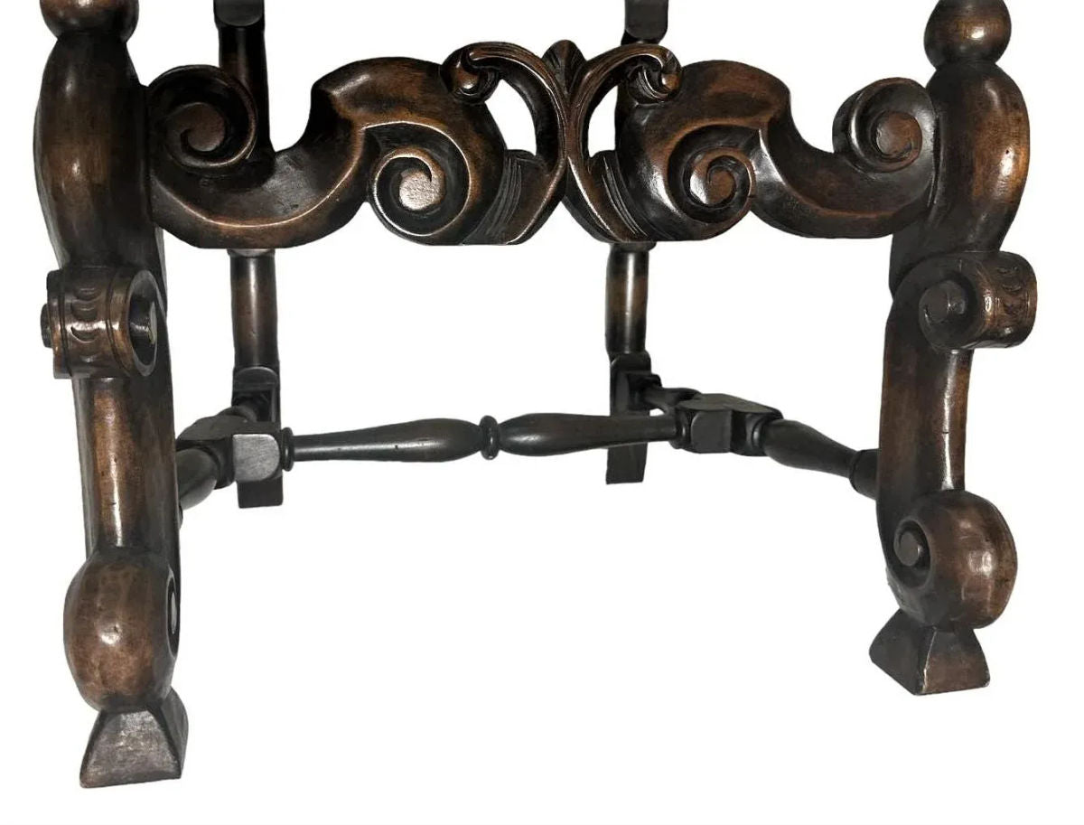 Antique Spanish Hacienda Style Accent Chair in Carved Walnut and Caning - Early 20th Century - Image 9
