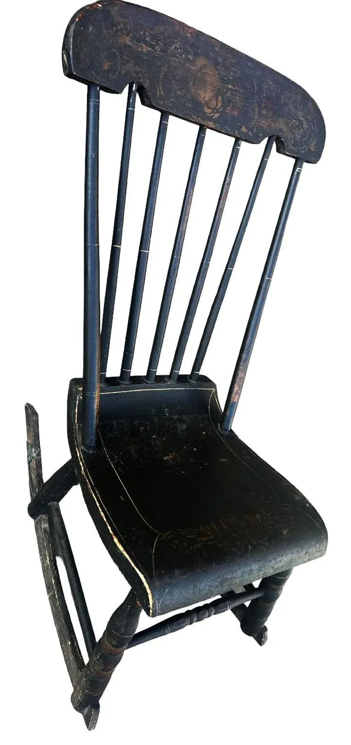 Early 19th Century Painted Oak Rocking Chair Signed ‘Madison’ - Image 9