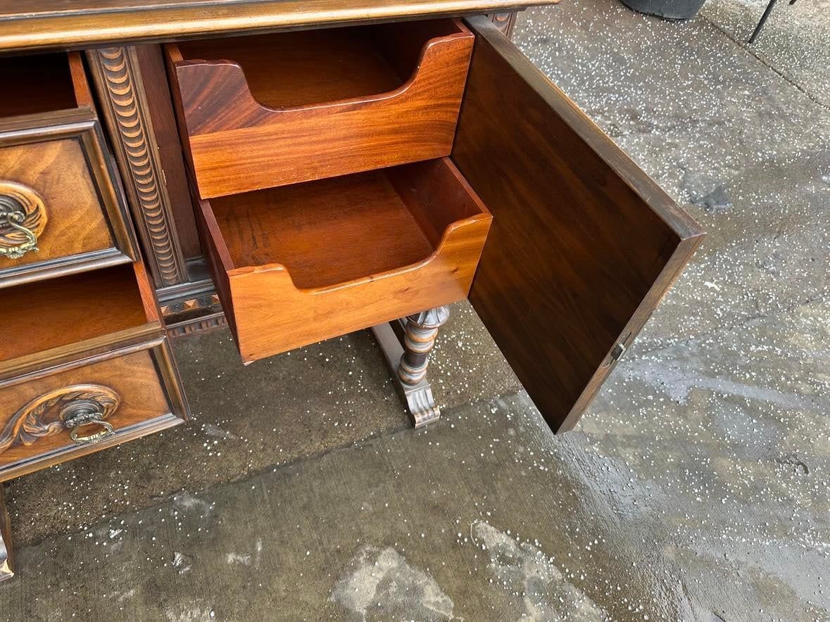 Antique Berkey & Gay Spanish Revival Ornate Walnut and Burlwood 72" Sideboard - Crafted in Grand Rapids Circa 1917 - Image 9