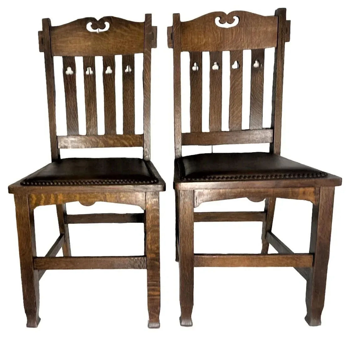 Wyburd and Liberty Attributed Antique Edwardian English Oak Chairs - a Pair - Image 9