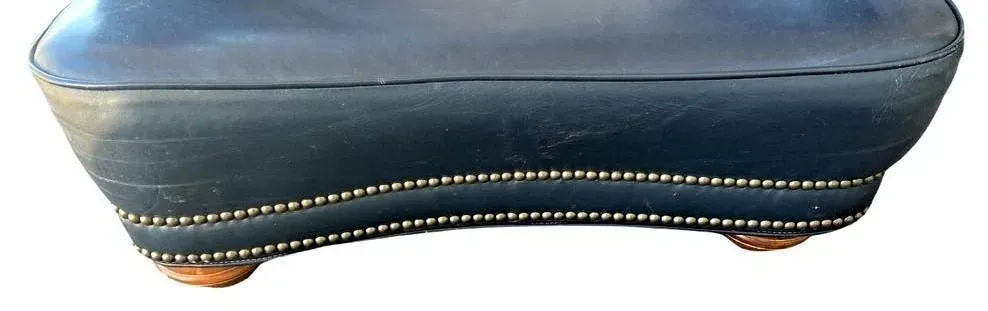 Vintage Button Tufted Leather Dark Blue Chair Made in North Carolina - Late 20th Century - Image 9