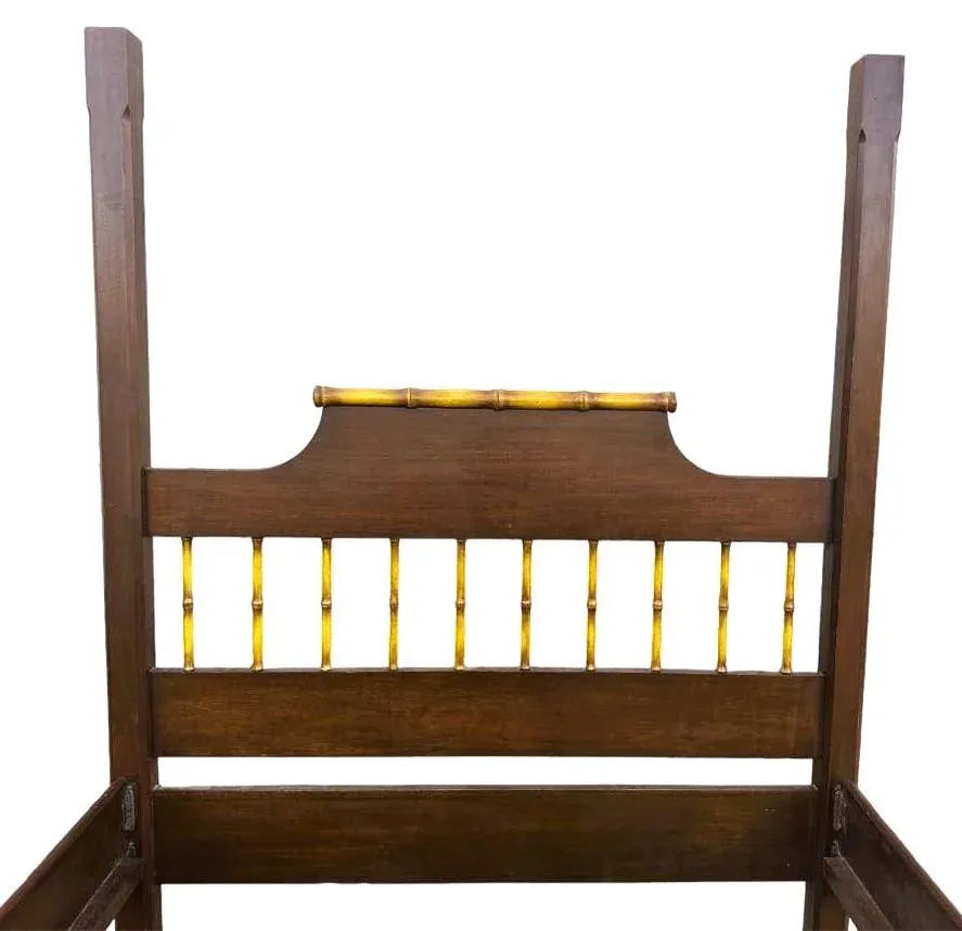 Chinoiserie Solid Teak and Faux Bamboo Queen Size Bedframe - Circa 1940 - Image 9