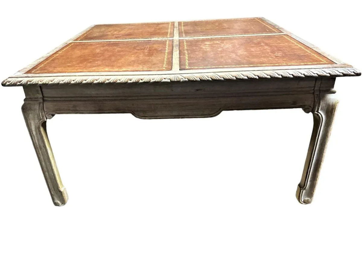 Baker Furniture Company Tooled Leather and Cerused Oak Cocktail Table - Rare Find From the 1940s - Image 9