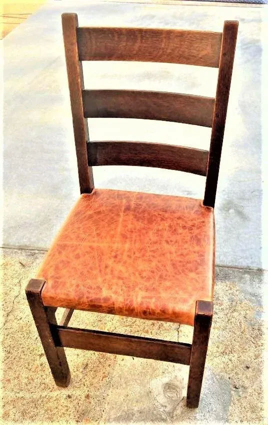 Signed Gustav Stickley Quarter Sawn Mission Oak Chair With New Leather Seat Cover - Early 20th Century - Image 9