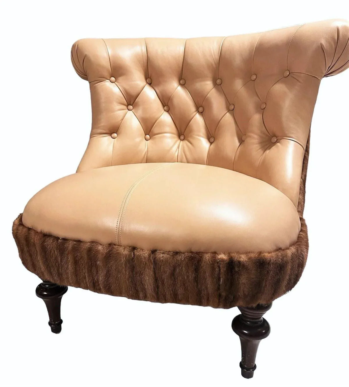 Mink Fur and Calfskin Upholstered Boudoir Chair - Image 9