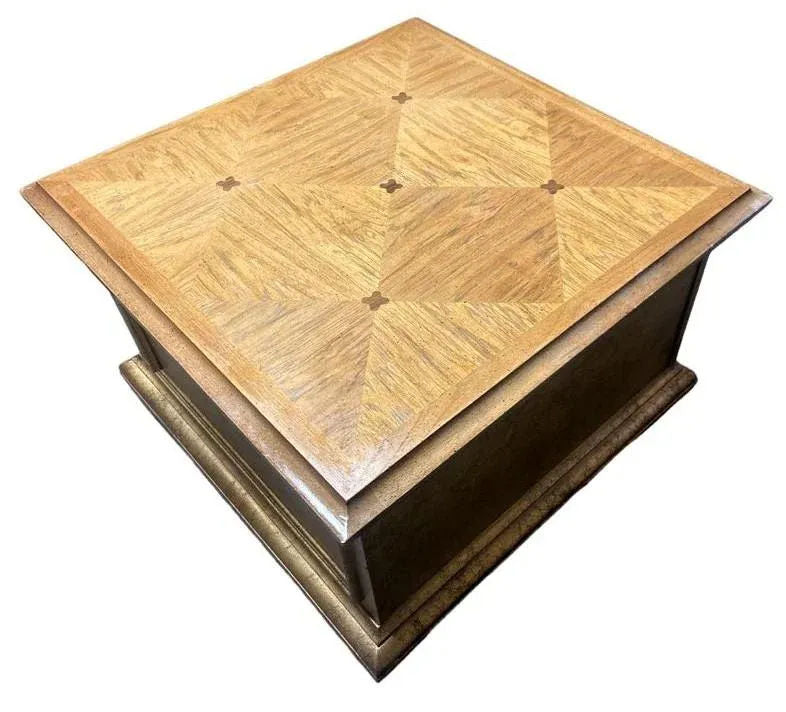 Late 20th Century Hollywood Regency Giltwood and Oak Parquet 30" X 30" Side Tables - a Pair - Image 9