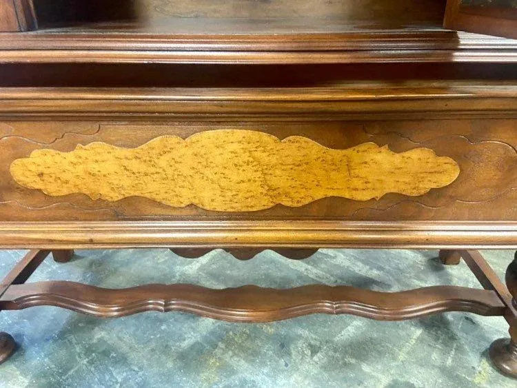 Early 20th Century Antique Spanish Revival Walnut and Burlwood China Cabinet - Image 9