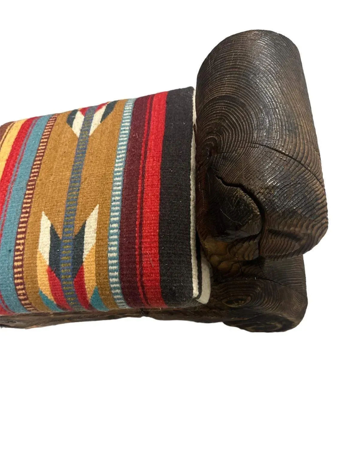 Rustic Hand Carved Mexican Wooden Bench With New Zapotec Tapestry Seat From Oaxaca - Image 9
