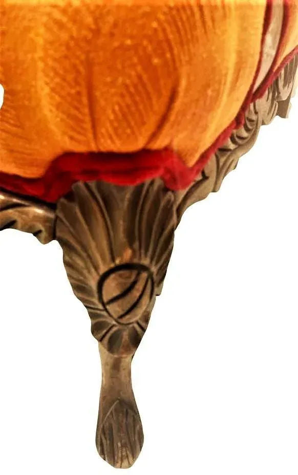 Pumpkin Colored Carved Antique Hacienda Chair Reupholstered With Hand Loomed Oaxaca Tapestry and Manta Cloth - Image 9