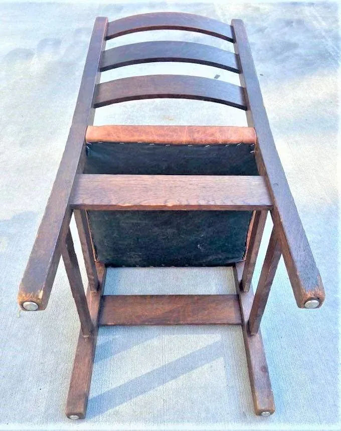 Signed Gustav Stickley Quarter Sawn Mission Oak Chair With New Leather Seat Cover - Early 20th Century - Image 10