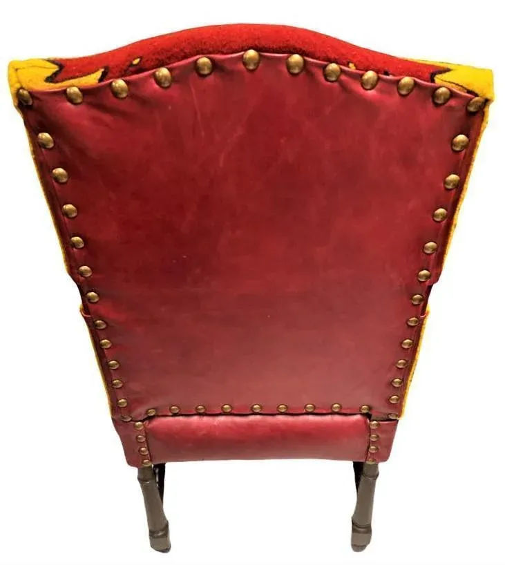 Antique Hacienda Throne Chair Reupholstered With Hand Loomed Oaxaca Tapestry and Leather - Image 10