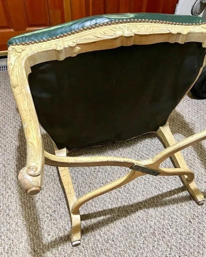 Vintage French Louis XV Fauteuils With Leather Upholstery and Distressed Finish - Late 20th Century - Image 10