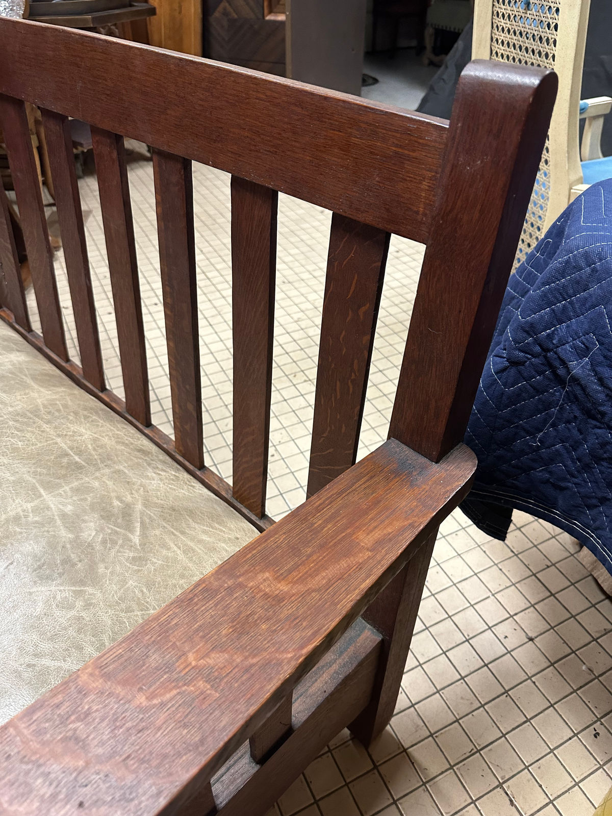 Antique Stickley Brothers Grand Rapids Mission Oak Settee With New Pullup Leather Seat Upholstery - Circa 1900 - Image 10