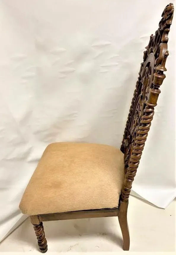 Late 19th Century Carved Rosewood Renaissance Revival Chair With Hair-On Cowhide Seat Upholstery - Image 10