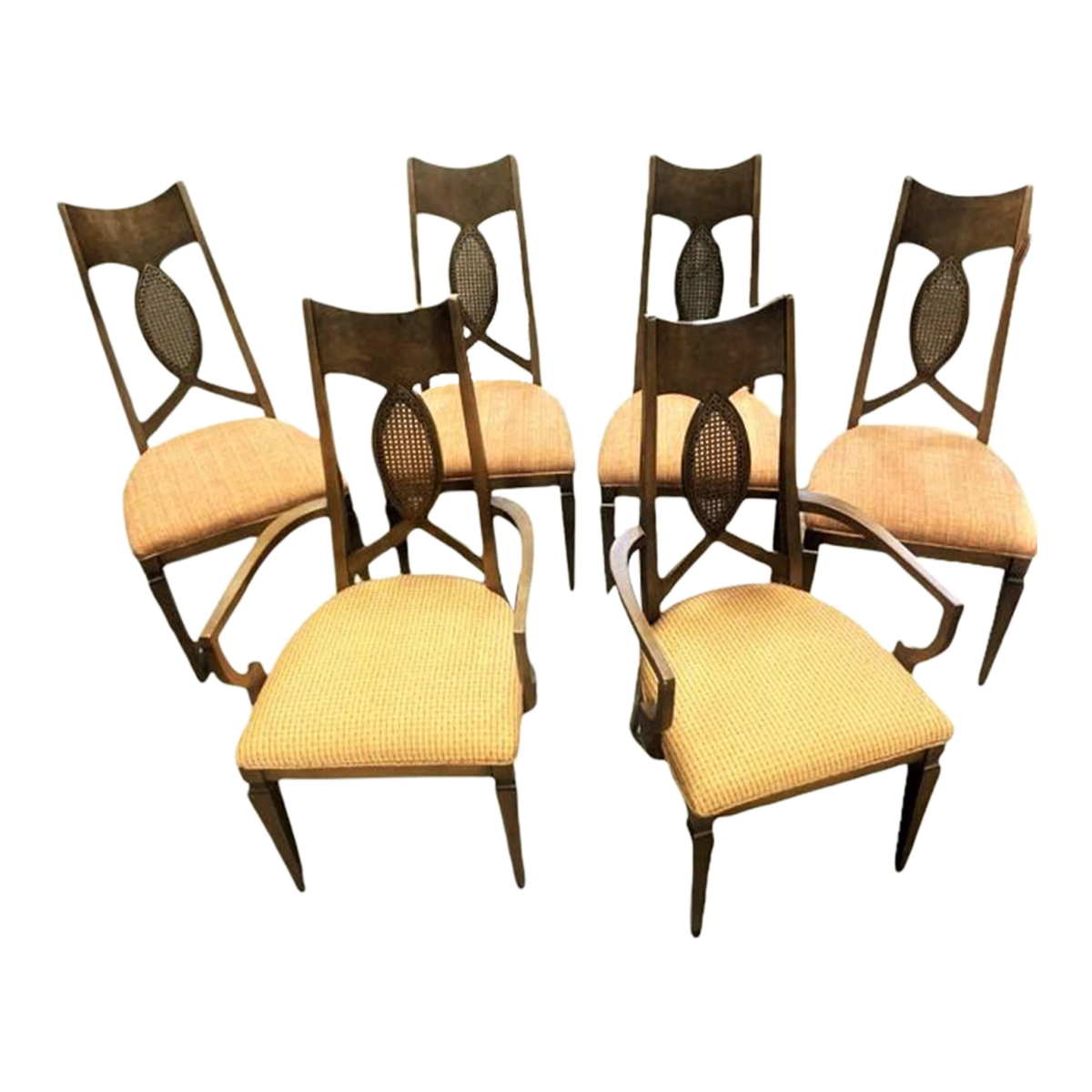 Romweber Invicta Mid 20th Century Burlwood, Walnut, and Cane Dining Chairs - Set of 6 - Image 10