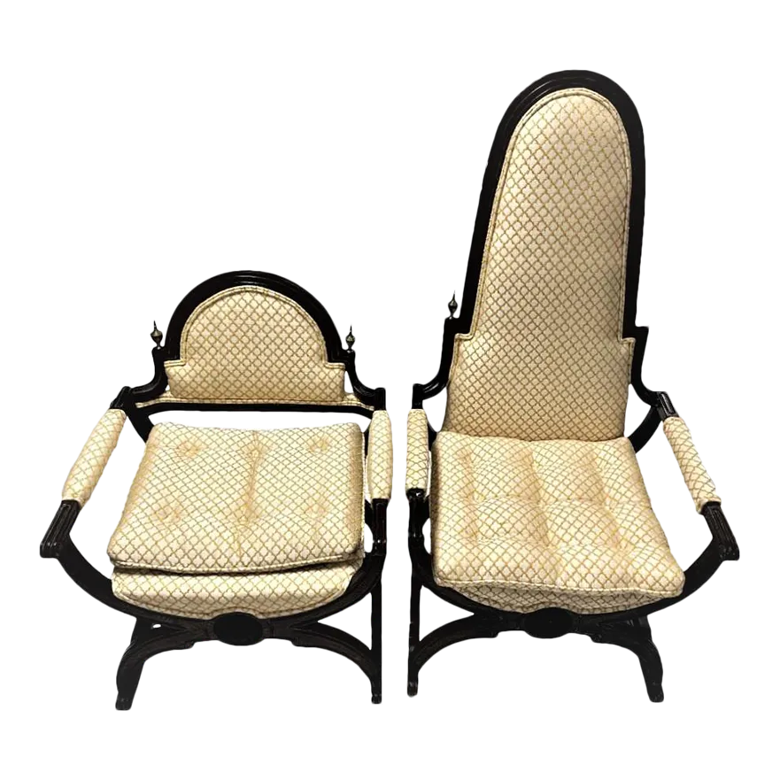 Mid 20th Century Hollywood Regency Tall and Short Savonarola Chairs Made in North Carolina - a Pair - Image 10