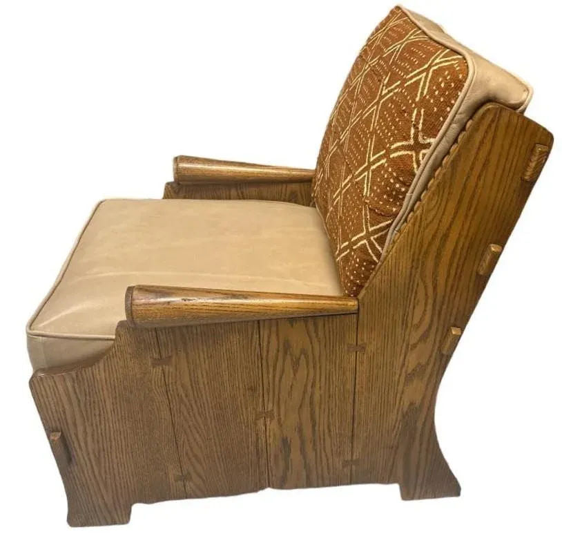 Romweber Viking Oak Sofa With Two Chairs - Upholstered With Artisanal African Textile and Leather - Vintage Mid 20th Century - Image 10