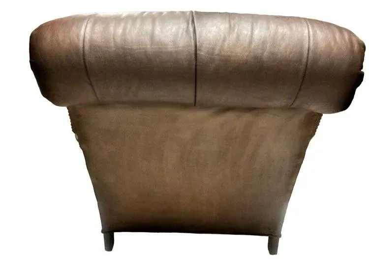 Vintage Chesterfield Leather Writer's Chair and Ottoman With Oriental Tapestry Details - Image 10