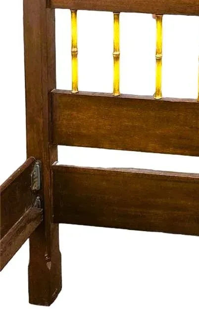 Chinoiserie Solid Teak and Faux Bamboo Queen Size Bedframe - Circa 1940 - Image 10