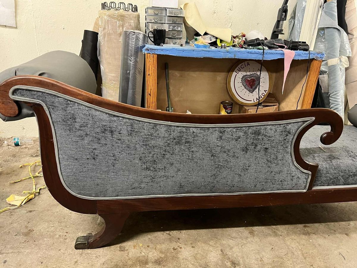 ‘Empress Carlota’ Mahogany Empire Chaise - Circa 1860s - Reupholstered With New Otomi Hand Embroidery and Leather - Image 10