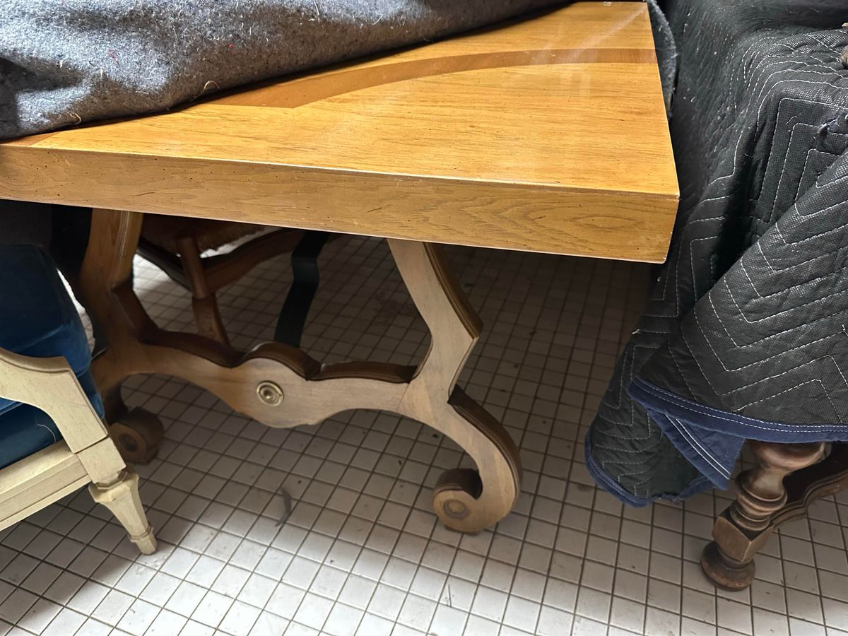 Thomasville Spanish Style Pecan Lyre Leg Dining Table Extending to 104” - Made in 1964 - Image 10