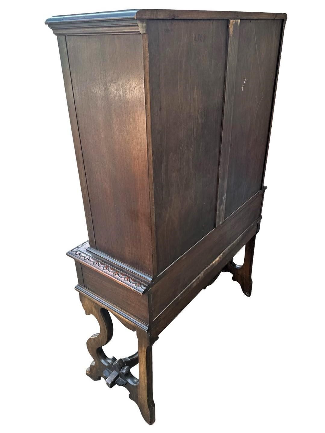 Antique Berkey & Gay Grand Rapids 'Span-Umbrian' Walnut, Burlwood and Polychrome Cabinet - Circa 1917 - Image 10