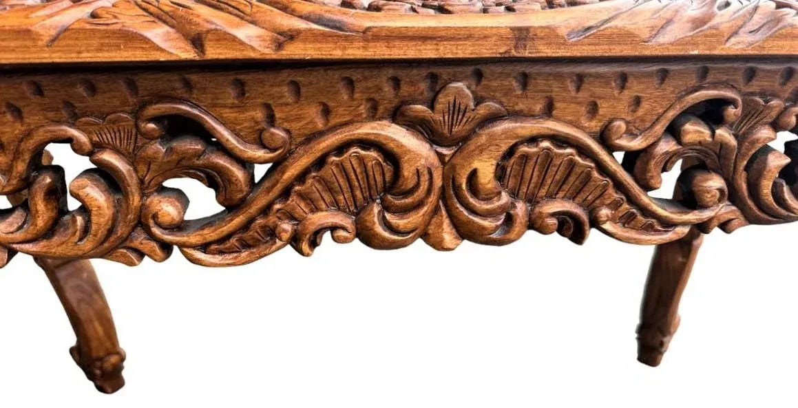 Spanish Baroque Style Heavily Carved Desk and Chair Set With Marble Inserts - Circa 1990 - Image 11