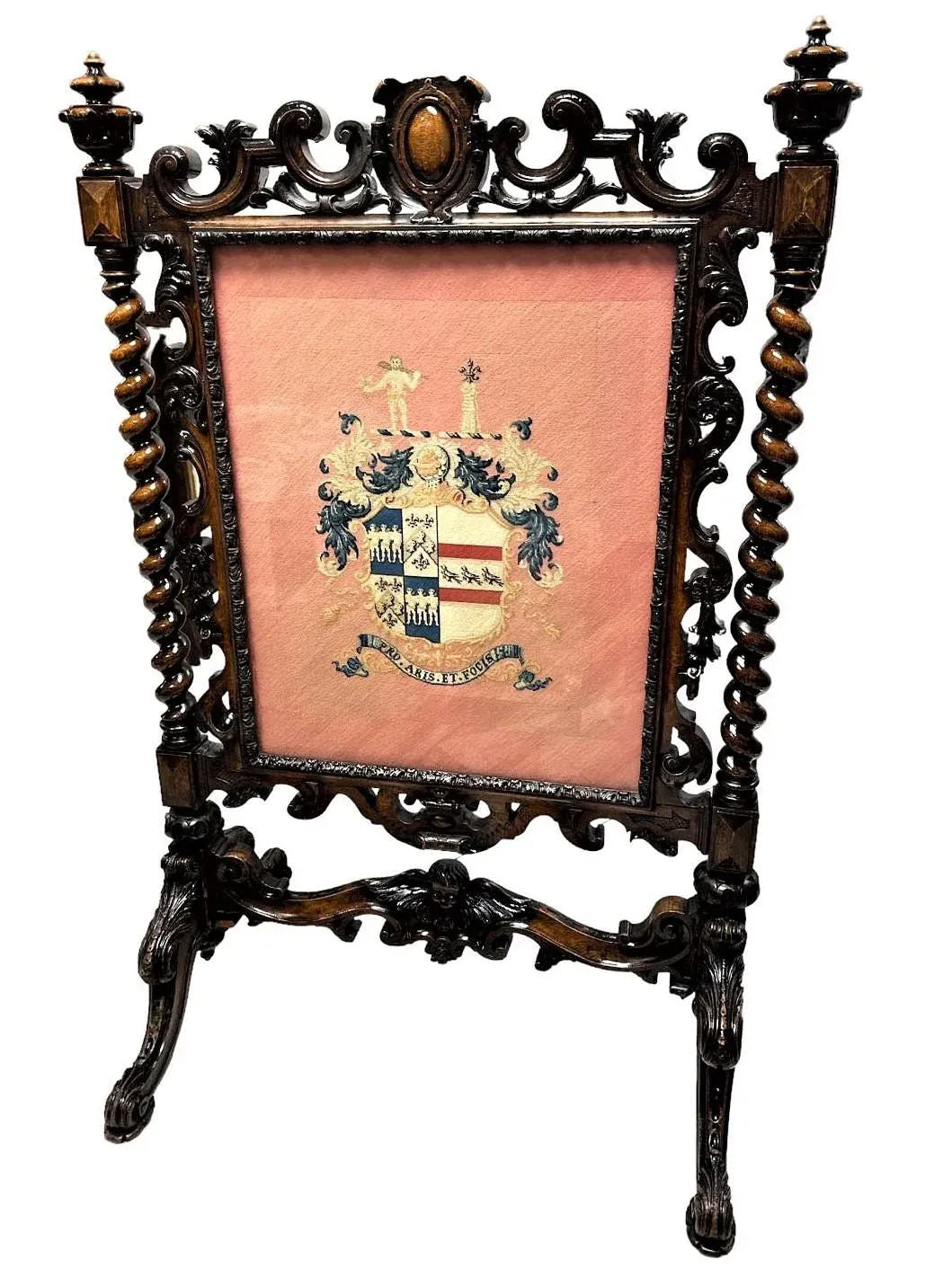Antique Large Spanish Baroque Style Fire Screen in Carved Walnut and Needlepoint - Late 19th Century - Image 11
