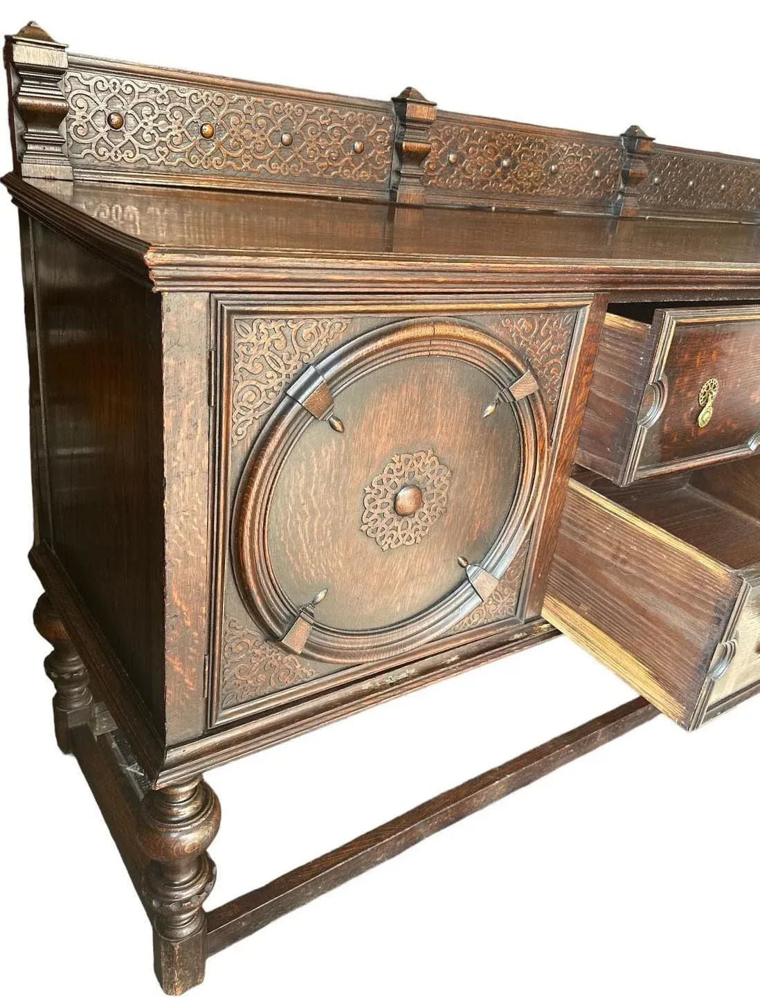 Antique 19th Century English Yorkshire Arts & Crafts Oak Sideboard or Credenza - Large 72" Wide - Image 11