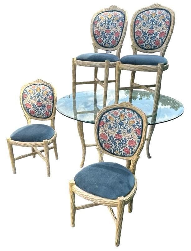 Faux Bois Dining Table and Four Chairs by Andre Originals With New William Morris 'Rose' Linen Upholstery - Vintage Late 20th Century - Image 11