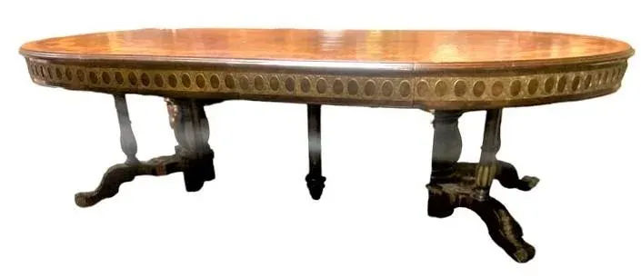 Monumental 19th Century Antique French Empire Dining Table in Burlwood, Satinwood and Mahogany - Image 11