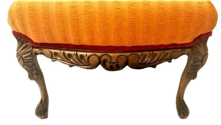 Pumpkin Colored Carved Antique Hacienda Chair Reupholstered With Hand Loomed Oaxaca Tapestry and Manta Cloth - Image 11