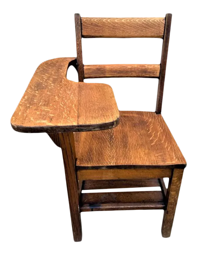 1910 Arts & Crafts Antique Quarter Sawn Oak Chair With Student Writing Surface - Image 11